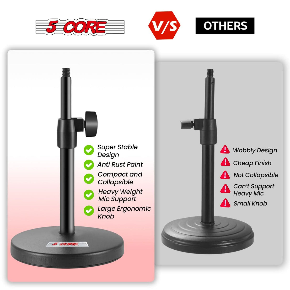 5 Core Mic Stand 2Pc 3 in 1 Desktop Microphone Stands Adjustable Table Microfono Holder w Phone Clamp