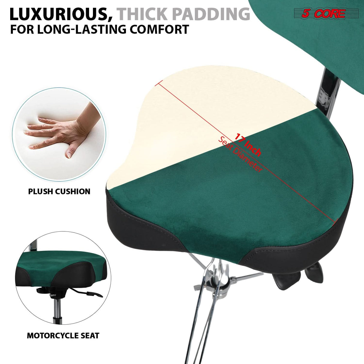5 Core Drum Throne w Backrest 4" Padded Stool Airlift 25" Adjustable Drummer Stool 441Lb Capacity