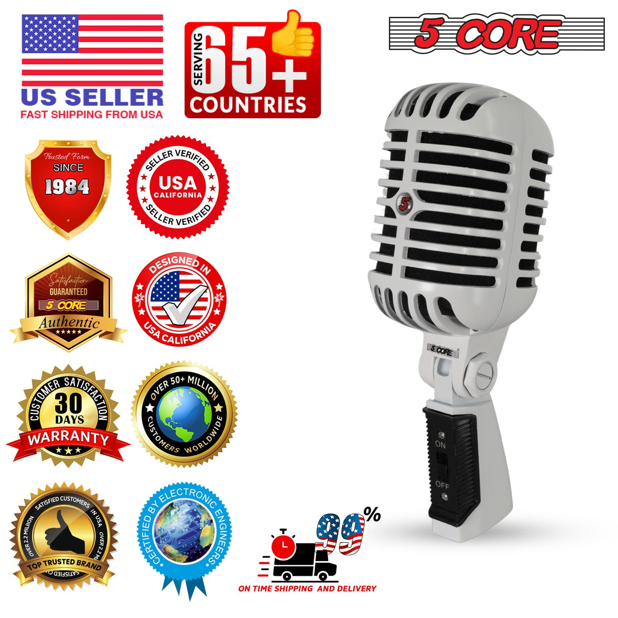 5 Core Retro Dynamic Vocal Iconic Microphone Vintage Style Classic Cardioid Unidirectional Mic