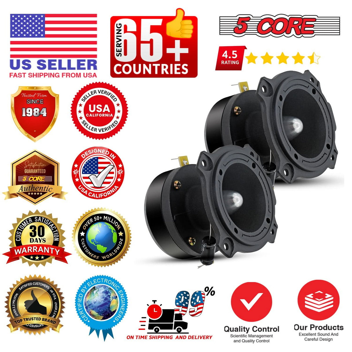5Core Tweeters Speakers Car Audio Pair 600W Peak 3.5 Inch Super Bullet Tuiters Para Sonido Para Carro