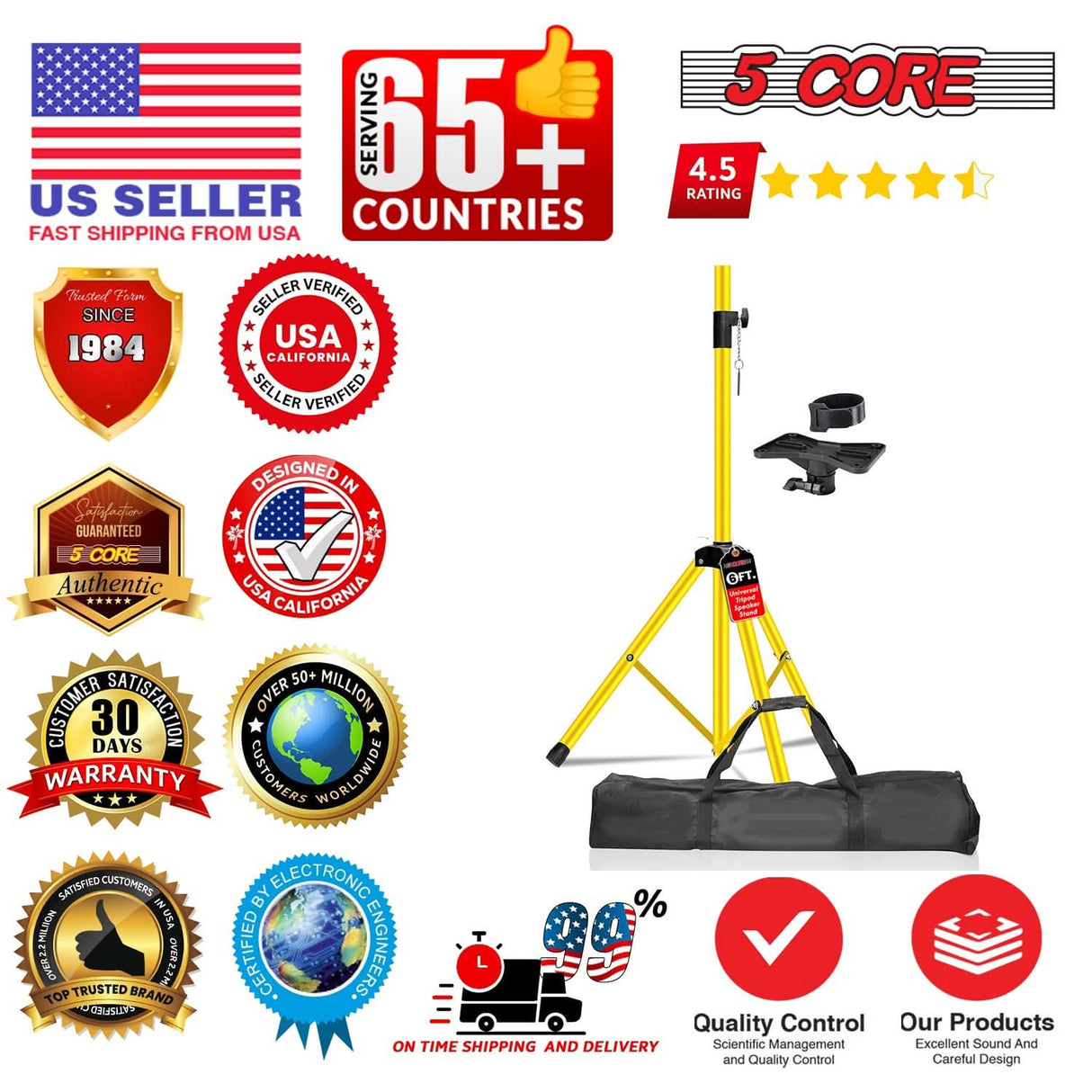 5 Core Speaker Stand Pair Adjustable Heavy Duty PA DJ Tripod Studio Monitor Stands w 35mm Insert