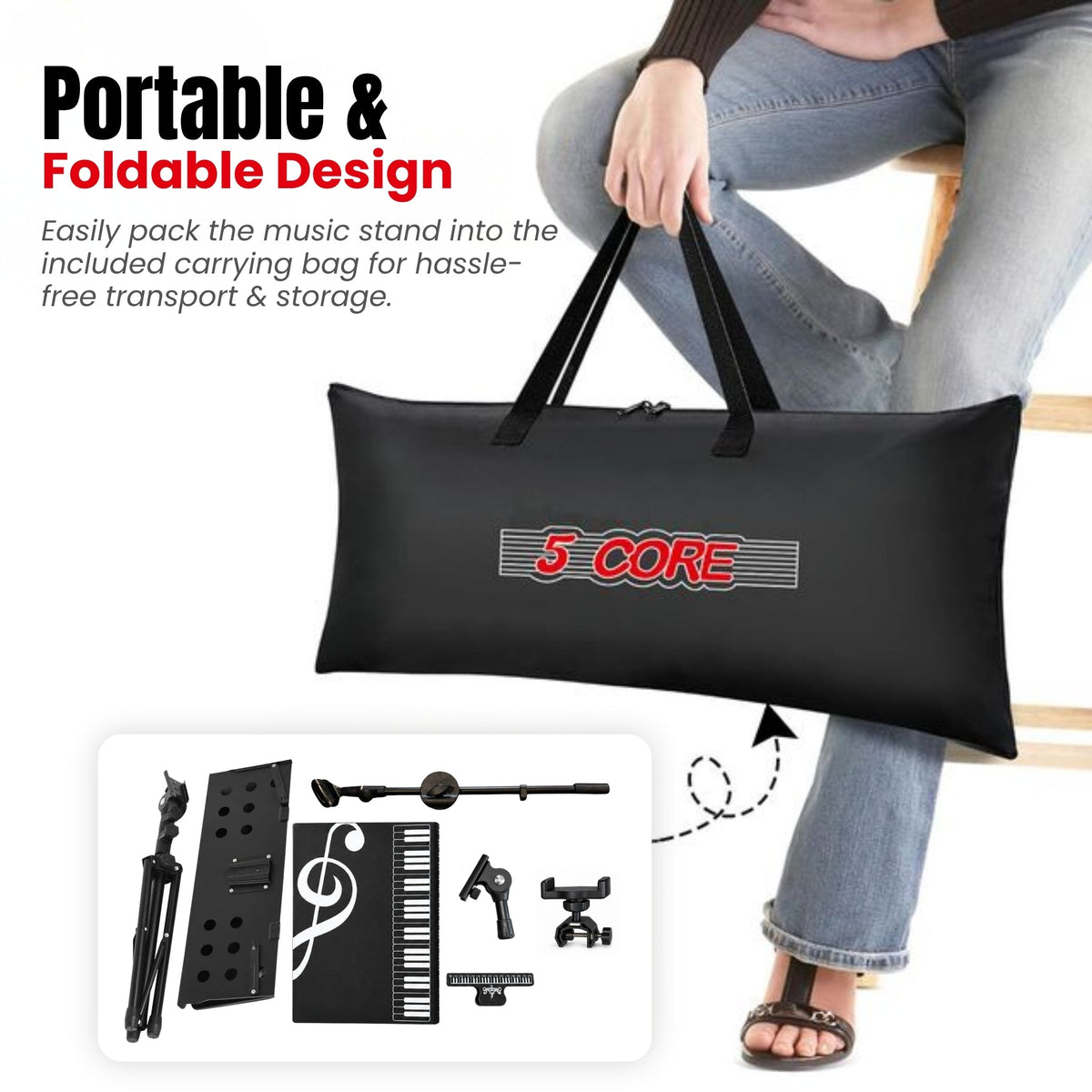 5Core Music Stand Height Adjustable Desktop Book Stands w Mic Mobile Holder