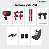 5 Core Drum Microphone Kit 7Pc All Metal Drummer Mics Tom/Snare & Cymbals Wired Instrument Drums Set