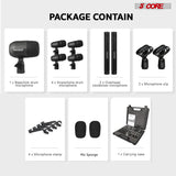 5 Core Drum Microphone Kit 7Pc All Metal Drummer Mics Tom/Snare & Cymbals Wired Instrument Drums Set