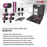 5 Core Drum Microphone Kit 7 Piece All Metal Drummer Instrument Mics Tom/Snare & Cymbals Set