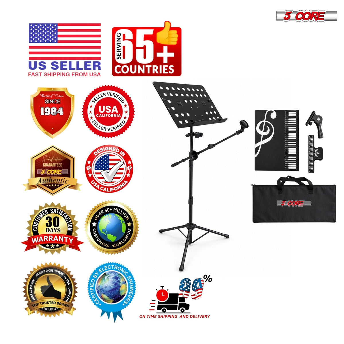 5Core Music Stand Height Adjustable Desktop Book Stands w Mic Mobile Holder