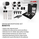 5 Core Drum Microphone Kit 9Pc All Metal Drummer Mics Tom/Snare & Cymbals Wired Instrument Drums Set