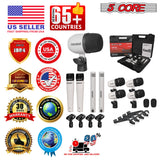 5 Core Drum Microphone Kit 9Pc All Metal Drummer Mics Tom/Snare & Cymbals Wired Instrument Drums Set