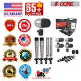 5 Core Drum Microphone Kit 9Pc All Metal Drummer Mics Tom/Snare & Cymbals Wired Instrument Drums Set