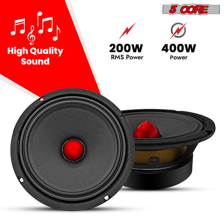 5 Core 6.5 Inch Midrange Speaker 400W Aluminum Bullet 4 Ohm Pro Audio Slim Car Door Loudspeaker