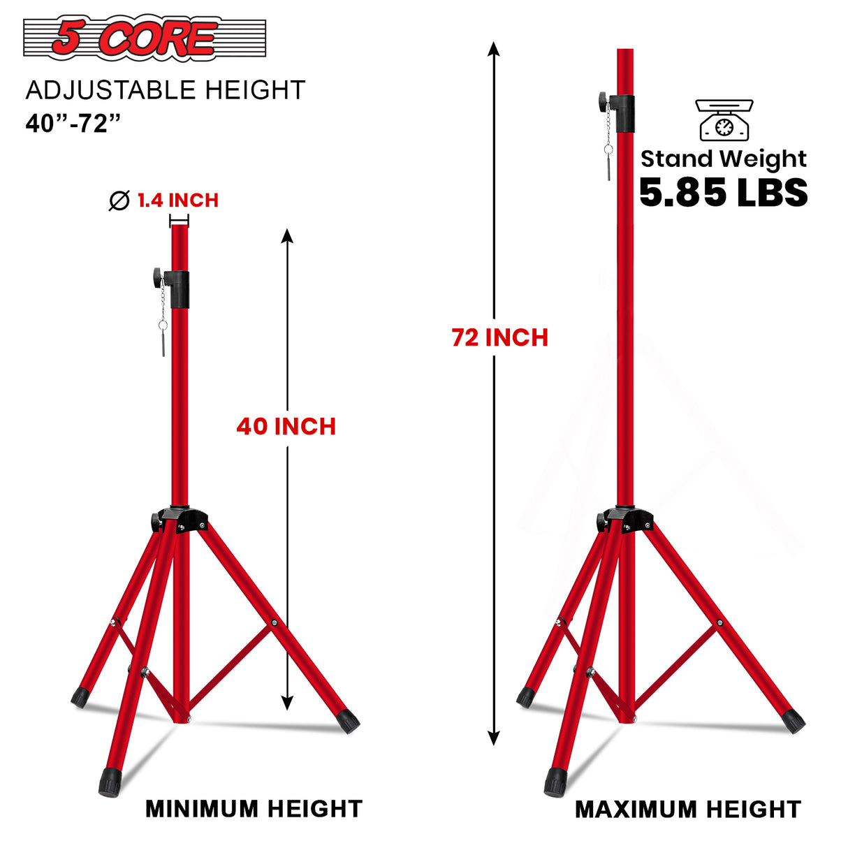 5 Core Speaker Stand Tripod Heavy Duty Adjustable 72" Universal Mount for PA DJ Studio w Bag