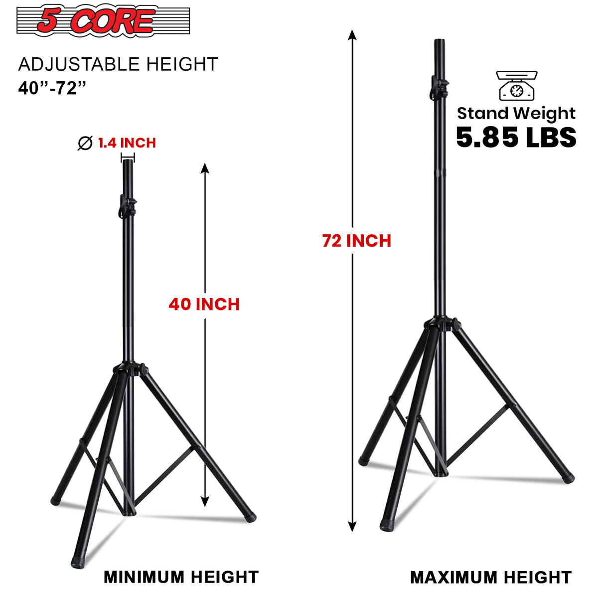 5 Core Speaker Stand Tripod Heavy Duty Adjustable 72" Universal Mount for PA DJ Studio w Bag