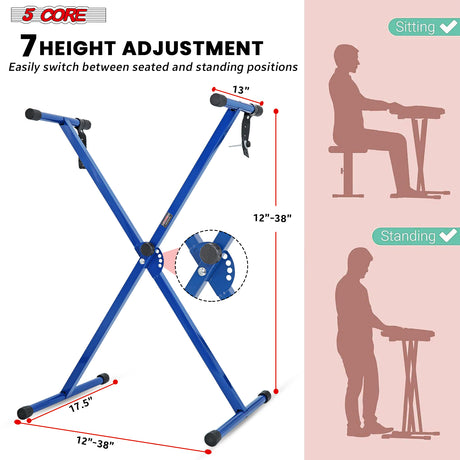 5 Core Keyboard Stand Piano Bench Combo Adjustable Key Board Stands 2" Padded Musician Chair Set