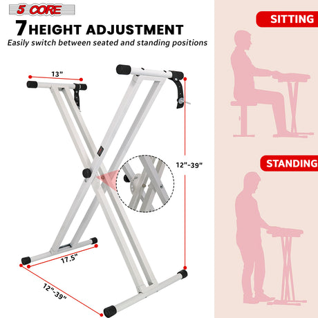 5 Core Keyboard Stand Piano Bench Combo Adjustable Key Board Stands 3" Padded Musician Chair Set