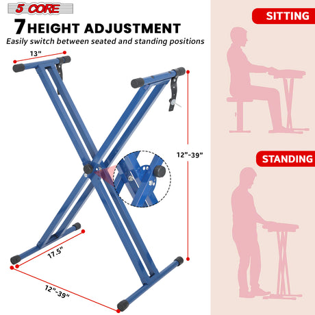 5 Core Keyboard Stand Piano Bench Combo Adjustable Key Board Stands 3" Padded Musician Chair Set
