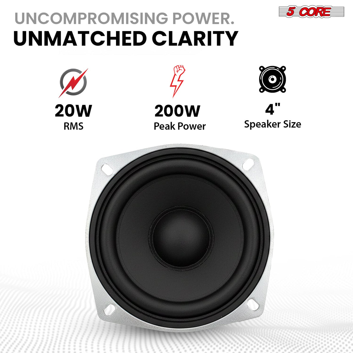 5 Core 4 Inch Subwoofer Pair 200W Car Audio Sub Woofer 4 Ohm Deep Bass Replacement Loud Speaker