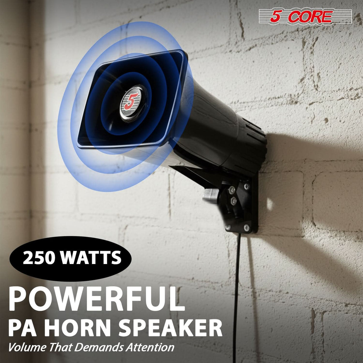 5 Core 8 Inch PA Horn 250W Loud Speaker Bull Horn Loud Audio 8Ohm All Weather Indoor Outdoor Use