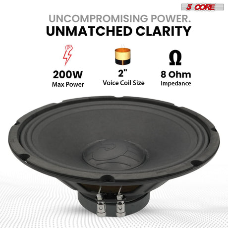 5 Core 12 Inch Speaker Pair 200W PA DJ Loudspeaker 8 Ohm Replacement Driver w 30 Oz Magnet