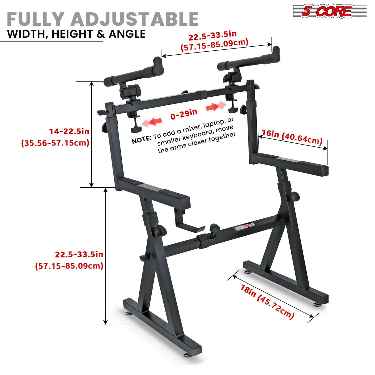 5Core Piano Keyboard Stand Z Style Heavy Duty 2 Tier Stands w Adjustable Arm Fits 54 61 88 Key Board