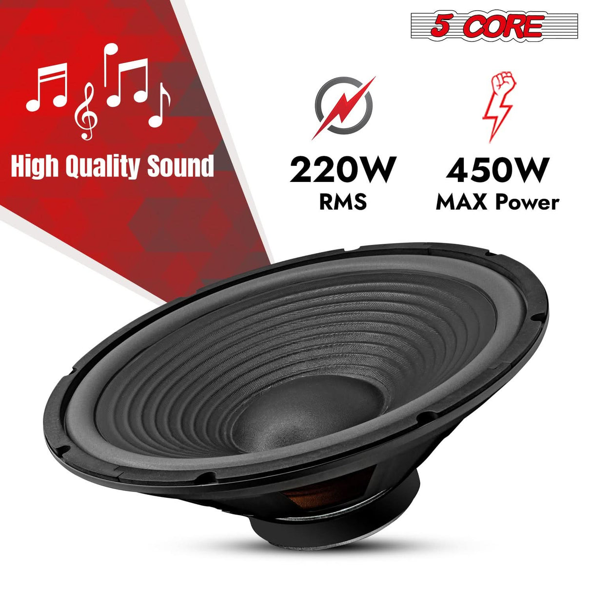 5 Core 15 Inch Subwoofer 450 Watt Car Audio Sub Woofer Pair 4 Ohm w Deep Bass Replacement Loud Speaker