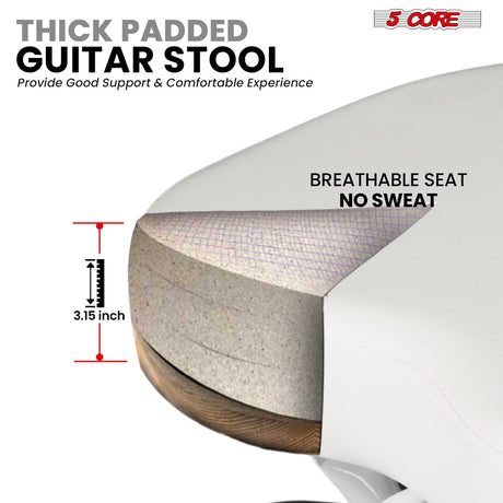 5 Core Guitar Stool w Backrest 3.15" Padded Chair Foldable Music Seat Built in Foot Rest Guitar Stand