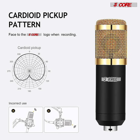 5Core Recording Microphone Podcast Bundle Professional Condenser Cardioid Mic Kit w Boom Arm