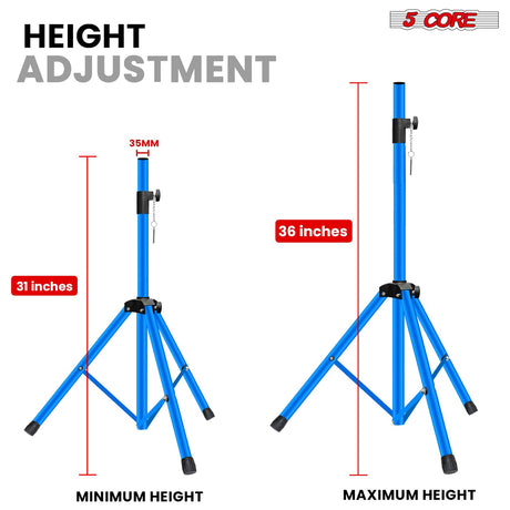 5 Core Speaker Stand Adjustable 31 to 36" PA DJ Tripod Stands Heavy Duty w 35mm Insert 132 Lbs