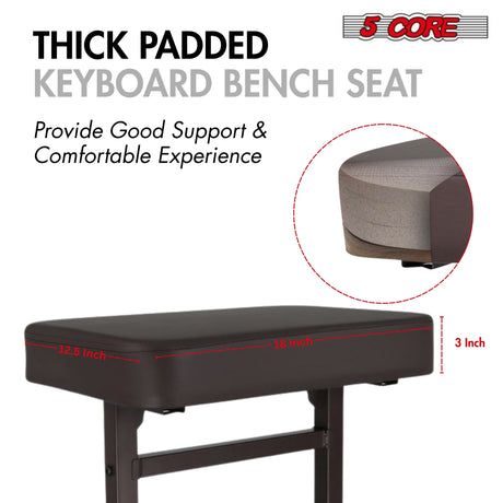 5 Core Keyboard Bench 3" Padded Cushioned Piano Stool Height Adjustable Guitar Seat Folding Portable