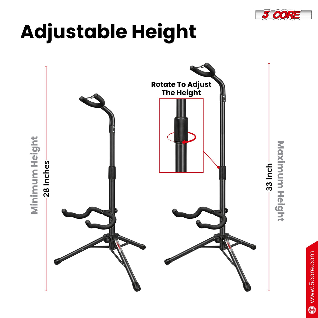 5 Core Guitar Stand Floor Adjustable Heavy Duty w Neck Holder for Acoustic Electric Classic Bass