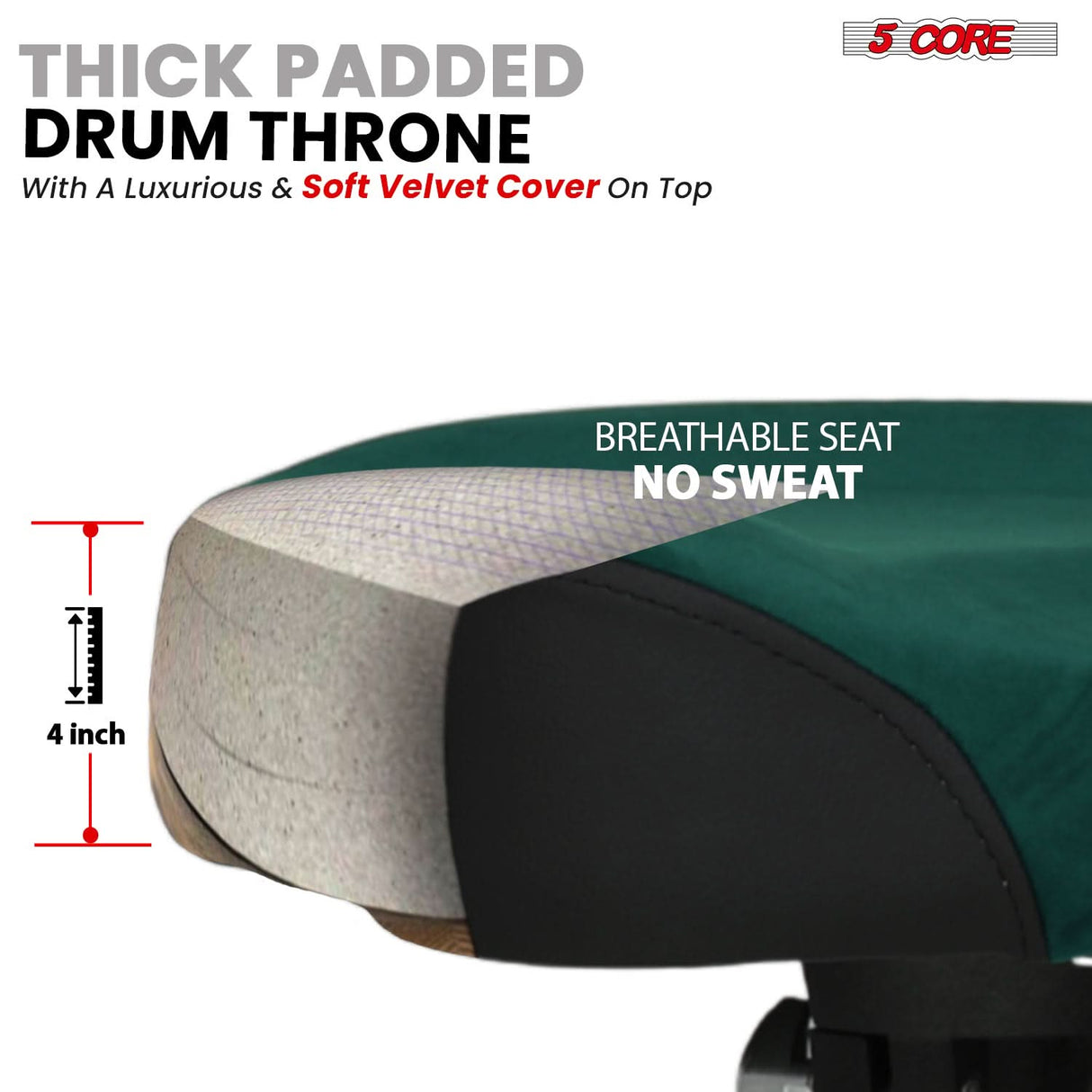 5 Core Drum Throne 4" Padded Seat w Backrest Airlift Adjustable Chair Ergonomic Drummer Stool
