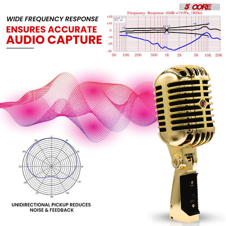 5Core Vintage Microphone Classic Dynamic Professional XLR Studio Retro Style Mic Gold