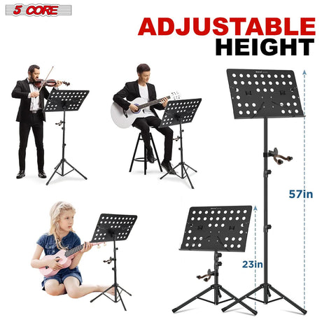 5 Core Music Stand Adjustable Desktop Book Stands Portable Sheet Holder All Metal Foldable Bookstand