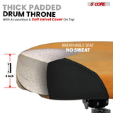 5 Core Drum Throne w Backrest 4" Padded Adjustable 26.5" Drummer Stool w Velvet Top 441Lb Capacity