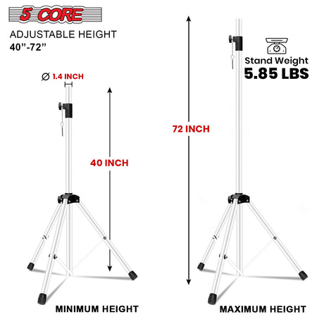 5Core Speaker Stand Tripod Tall Adjustable 72 Inch DJ Pole Mount Studio Monitor Stands WHITE 1 PK