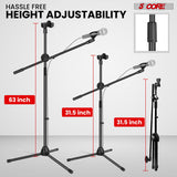 5 Core Mic Stand 2Pcs Floor Height Adjustable Tripod Microphone Stands w Telescoping Boom Arm