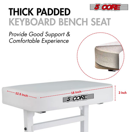5 Core Keyboard Bench 3" Padded Cushioned Piano Stool Height Adjustable Guitar Seat Folding Portable