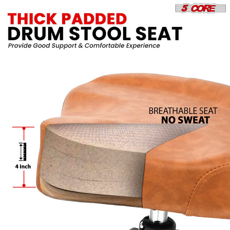 5Core Drum Throne 4" Cushion Padded Stool w Backrest Airlift Height Adjustable Chair w 441Lb Capcity