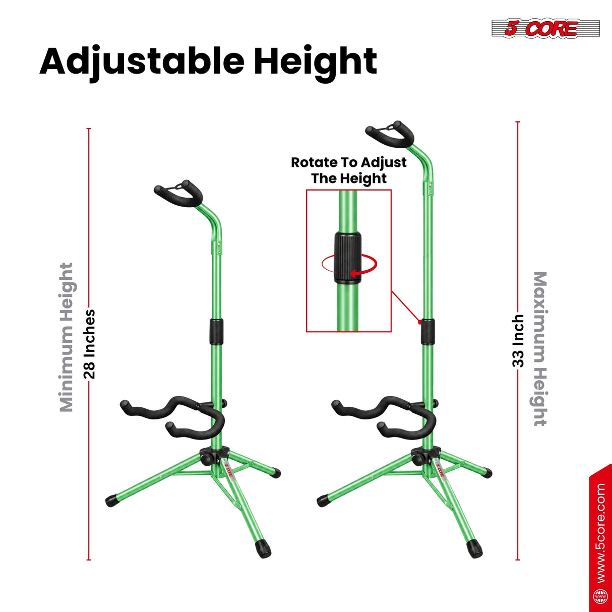5 Core Guitar Stand Floor Adjustable Heavy Duty w Neck Holder for Acoustic Electric Classic Bass