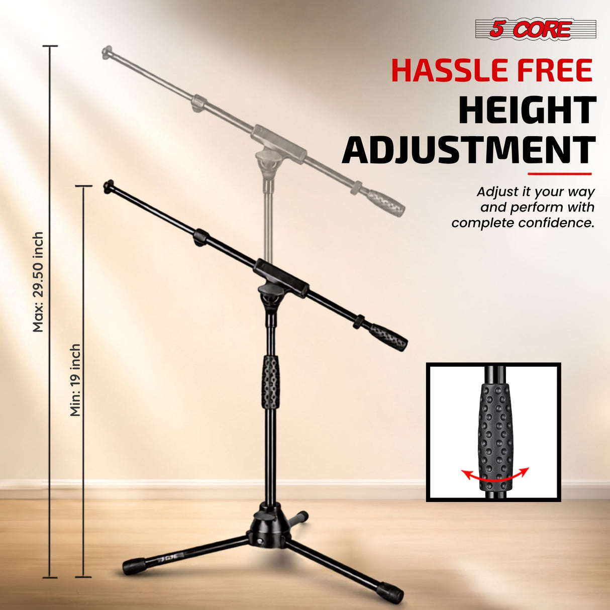 5 Core Mic Stand Floor Adjustable Short Tripod Microphone Stands w Telescoping Boom Arm