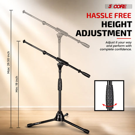 5 Core Mic Stand Floor Adjustable Short Tripod Microphone Stands w Telescoping Boom Arm