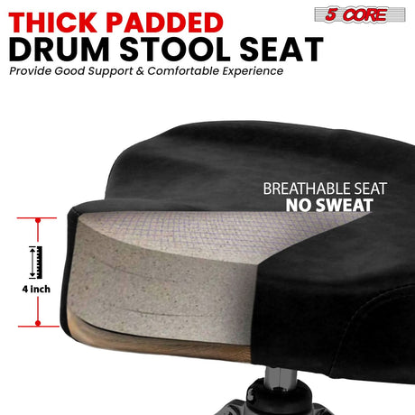 5 Core Drum Throne 4" Padded Seat w Backrest Airlift Adjustable Chair Ergonomic Drummer Stool