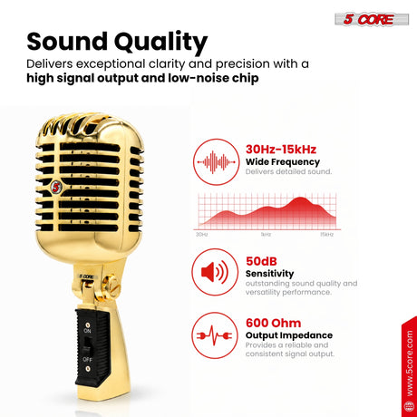 5Core Vintage Microphone Classic Dynamic Professional XLR Studio Retro Style Mic Gold