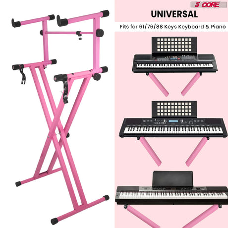 5 Core 2 Tier Keyboard Stand Combo Heavy Duty Adjustable Piano Stand with Extension Arm