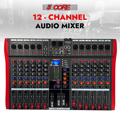 5 Core Audio Mixer 12 Channel DJ Equipment with Bluetooth USB Sound Board Console
