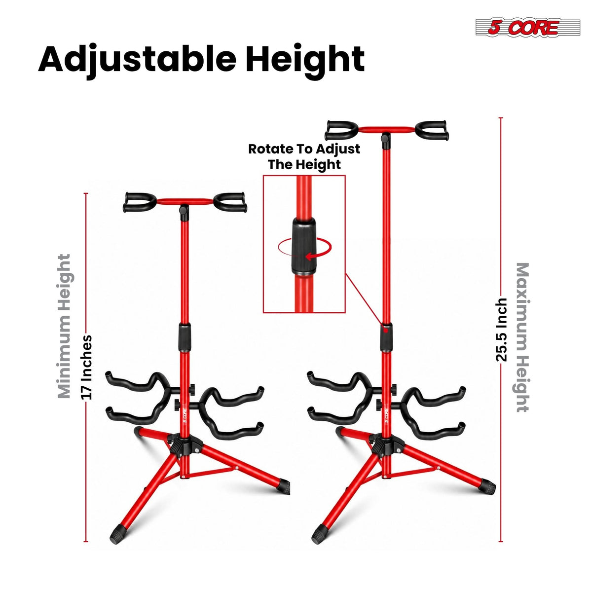 5 Core Guitar Stand Adjustable Double Guitars Stands Floor w Neck Holder for Acoustic Electric Bass