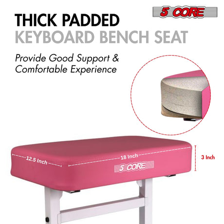 5 Core Keyboard Bench 3" Padded Cushioned Piano Stool Height Adjustable Guitar Seat Folding Portable