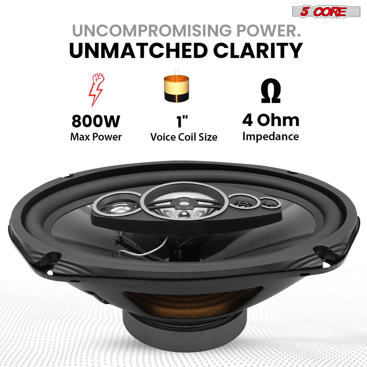 5Core 6x9 Car Speaker 4Pcs 800W 4Ohm 2 Way Coaxial Speaker Audio w Super Tweeter Fit for Vehicle