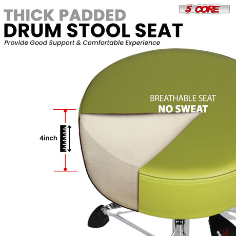 5 Core Drum Throne w Backrest 4" Padded Stool Airlift Adjustable 25.5" Drummer Chair 441Lb Capacity