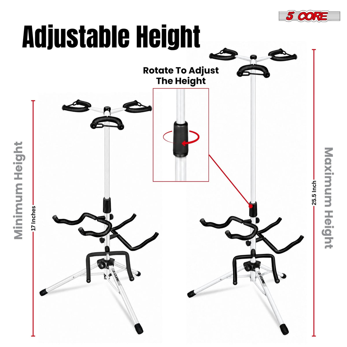 5 Core Triple Guitar Stand Floor w Foam Arms for Acoustic Electric Guitars