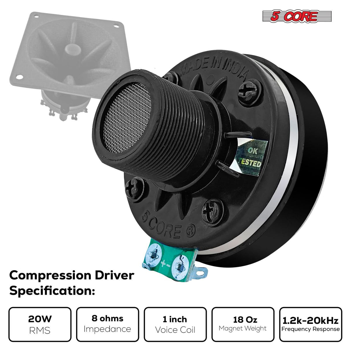 5 Core Compression Driver Horn Speaker 1 Inch Aluminum Tweeter 200W Peak 8 Ohm Pro Audio Driver